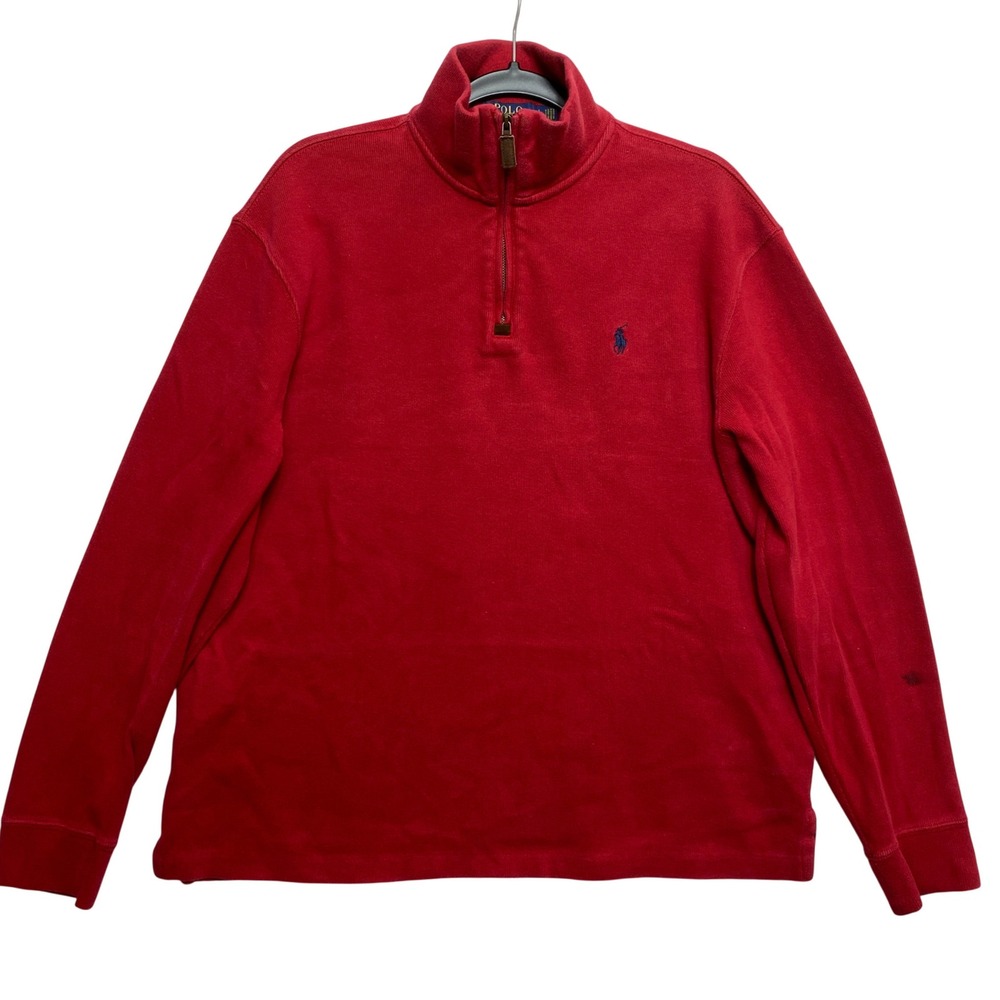 Polo Ralph Lauren Sweater Mens L Red Quarter Zip Embroidered Pony Pullover